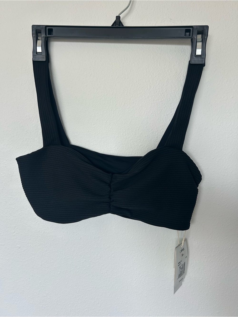 L Space Black Ribbed Bandeau Bikini Top with Wide Straps NWT DD
